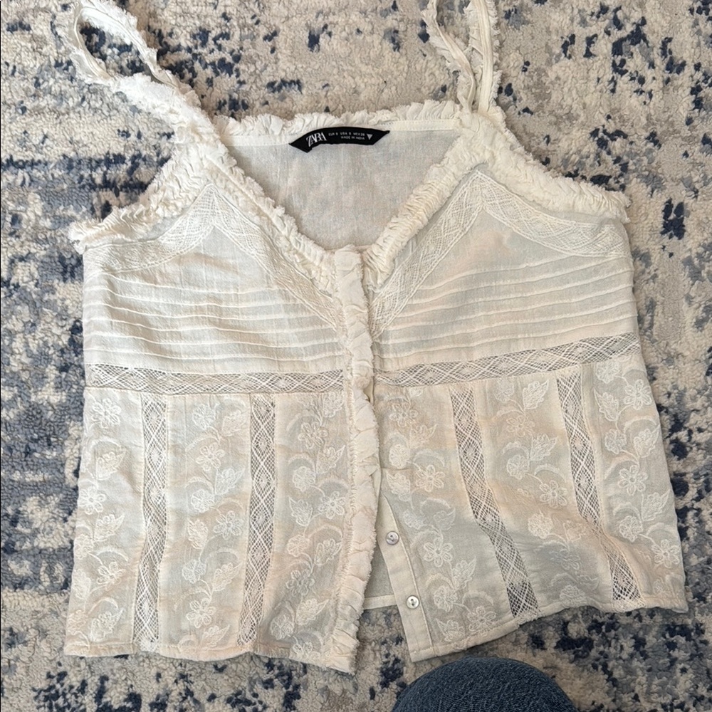 Zara Cream Lace Linen Women's Top